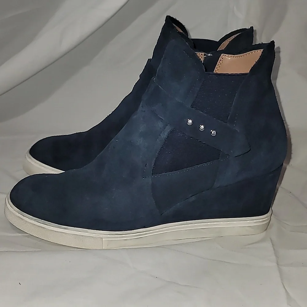 Linea Paolo Wedge Sneaker Navy Felicia Platform Shoes Bootie Suede Size 8 M - Picture 3 of 9